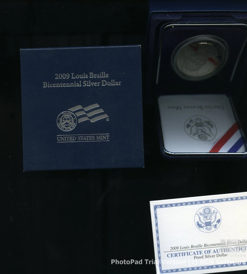 2009 Louis Braille PROOF Bicentennial Silver Dollar P - Image 1 of 3