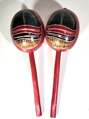 2-MARACAS Agitadores de Percusión Pintados a Mano Instrumentos Musicales Cartagena Colombia Foto 1 de 4