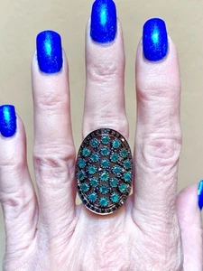 HERMOSO Anillo de Piedras Preciosas de Espinela Negra y Esmeralda de Plata de Ley Oscurecida de Diseñador - Imagen 1 de 12