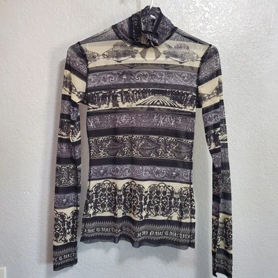 Jean Paul Gaultier Soleil Top 女式 L Fuzzi 鱼骨哥特式印花尼龙网眼 — 第 1/4 张图片