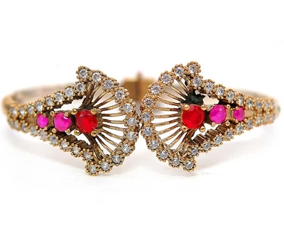 Ottoman Empire Style 6CT Treated Ruby & Garnet 925 Sterling Silver Bracelet  - Image 1 of 3