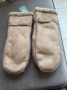 NWT LL Bean Faux Shearling Mittens Dark Mushroom Sz L-XL - Picture 1 of 3