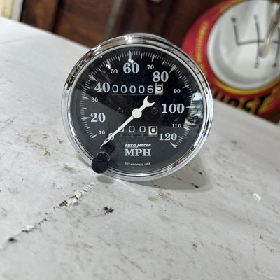 Auto Meter 3 1/8” Speedometer Black Face White Needle 0-120 MPH, Trip Display  - Image 1 of 4