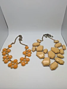 Menge 2 Retro Stil Lagenlook Statement Halsketten 18" Natasha Gelb und Orange - Bild 1 von 6