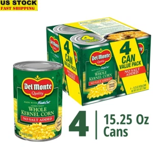 No Salt Added Whole Kernel Corn Cans Non-GMO Fresh Cut Canned Vegetables 4 Pack - Picture 1 of 6