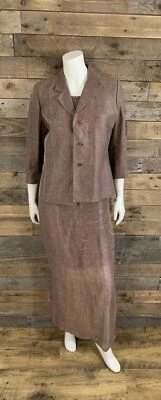 Bajo Par Brown Pink 2 Piece Dress Jacket Suit Occasion Size UK 12 EU 40 RRP £287 - Image 1 of 4