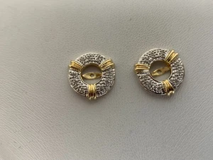 14K Tu-Tone Gold Earrings Enhancers with Diamond Accents - Picture 1 of 6
