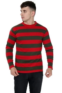 Unisex Full Sleeve Red and Green Stripe Crew Neck T-Shirt - Stylish & Comfortabl - Picture 1 of 3