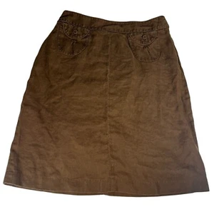 Lands' End Linen A-Line Skirt Women's 14 Brown Flat Front Lined Casual Summer - Picture 1 of 5
