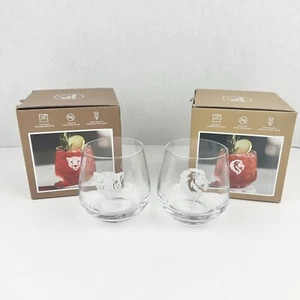Set Of 2 Cocktail Glasses Animal Heads Hey That’s My Glass Lion Cheetah W/ Box - Picture 1 of 12