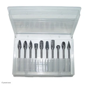 1/8” 10-pc CARBIDE BURR SET – die grinder burrs single cut metal grinding bits - Picture 1 of 1
