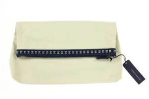 Rebecca Minkoff Navy Ivory Studded Trim Large Canvas Zip Clutch $295 - Picture 1 of 6