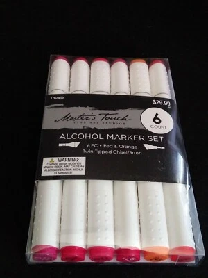 Juego de 6 marcadores de alcohol cinceles de doble punta rojo y naranja pincel color Master Touch  Foto 1 de 4