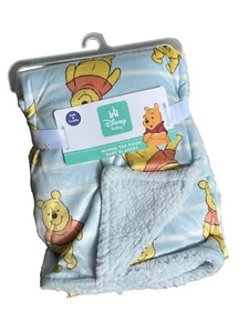 Disney Baby Winnie Puuh Babydecke blau Sherpa Security Lovey Plüsch NEU - Bild 1 von 4