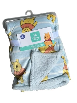 Disney Baby Winnie the Pooh Baby Blanket Blue Sherpa Security Lovey Plush NEW - Image 1 of 4