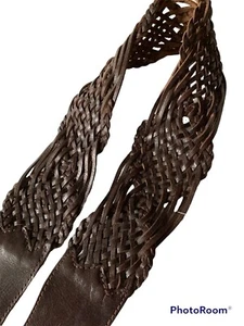 Belt of Woven Leather Strips Double Buckles 3” Wide 32” To Middle Loop Size S - Picture 1 of 5