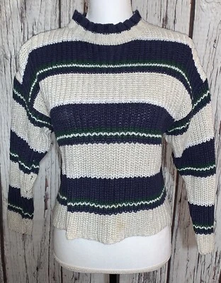 Suéter tejido grueso de colección limitado Too Girls talla 10 mezcla de algodón azul marino marfil Foto 1 de 4