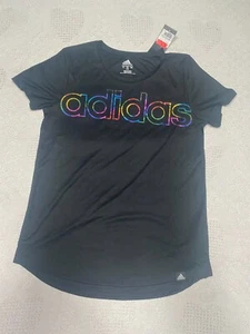 NWT ADIDAS GIRLS RAINBOW SHIRT YOUTH XL (16) BLACK - Picture 1 of 6