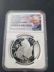 2023 1 oz Britian Proof Silver Tudor Beasts Bull of Clarenc1e NGC PF 70 - Picture 1 of 2