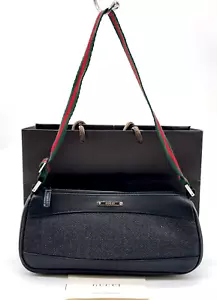 Auth Gucci Denim Black Pouch Sherry Line 92820 Mini Shoulder Bag W/Bag SK031063 - Picture 1 of 17