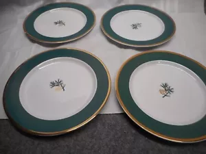 4 EDDIE BAUER HOME 10 5/8" Green Gold Pine Cone Dinner Plates EUC - Picture 1 of 5