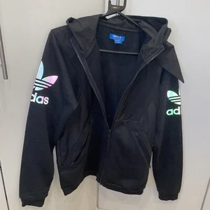 Adidas Mens Black Track Hoodie Fleece Jacket With Reflective Sleeves - SMALL - Picture 1 of 19