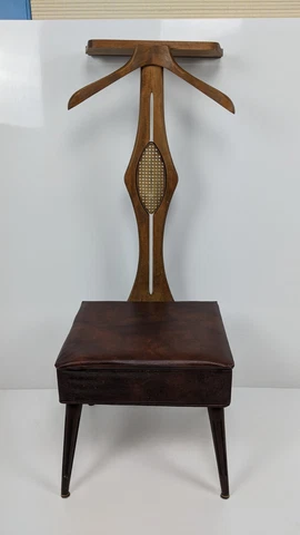 Vintage Butler Valet Gentlemen's Dressing Wardrobe Wood Vinyl Chair Seat Storage Cover