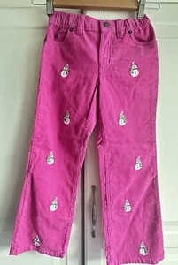 Lands End Pants Girls 6 Pink Corduroy Snowman Embroidered New With Tags - Picture 1 of 7