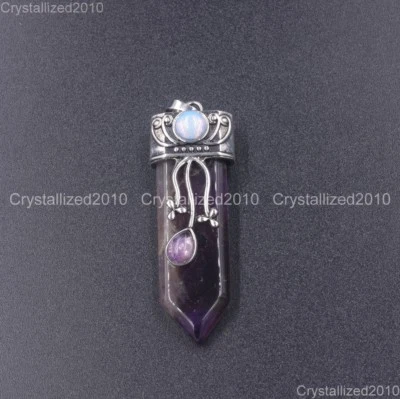 Cuentas colgantes curativas hexagonales de plata tibetana vintage de piedras preciosas naturales Foto 1 de 4