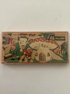 Vintage Simplex Holland Miniature\Wood Puzzle Mushroom & Gnomes 2 1/8" x 4.5" - Picture 1 of 8