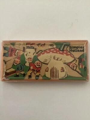 Vintage Simplex Holland MiniatureWood Puzzle Mushroom & Gnomes 2 1/8" x 4.5" - Image 1 of 4