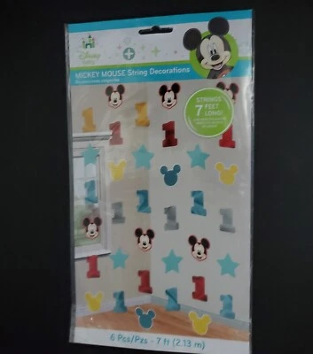Mickey Mouse 1st Birthday Party String Decorations 6 Pcs Disney 7 Ft Long Foil  - Image 1 of 4