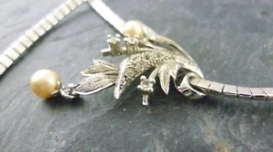 Kette Perle florale Darstellung Blume Blatt 925er Sterling Silber - Picture 1 of 5