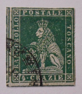ITALIA ,ITALY 1851-52 Toscana Tuscany " Leone Mediceo" 4 crazie verde US ss.6d - Imagen 1 de 2