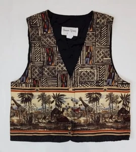 Vintage Tapestry Style Vest Sharon Young Sportswear Safari Theme Women's Size L - Picture 1 of 8