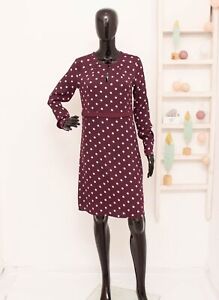 NOA NOA Kleid Polka Dots gefleckte Viskose Kreppkleid burgundisch Größe 34 UK8
