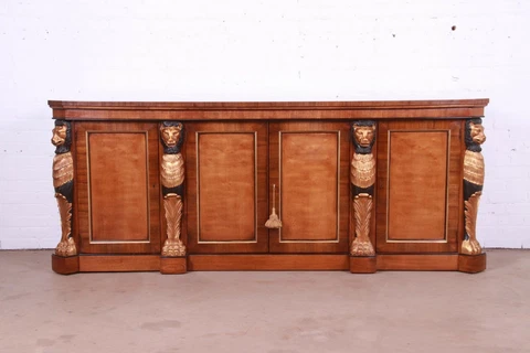 Drexel Heritage Empire Style Sideboard or Bar Cabinet With Carved Lions Cover
