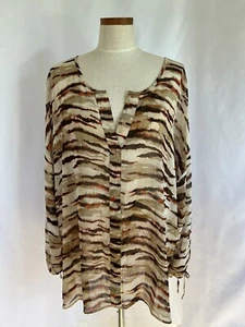 Lane Bryant Woman Blouse Sz 26/28 Semi Sheer Brown Animal Print 3/4 Sleeve  - Picture 1 of 7