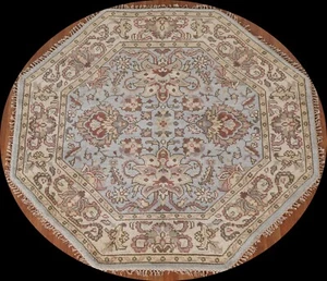 Floral Heriz Serapi Light Blue/ Ivory Octagon Rug 6'x6' Wool Hand-knotted Carpet - Picture 1 of 12