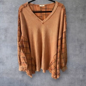 Oversize Karo Hemd L Boho Baggy Flanell Cottagecore Grunge lässig Fransen - Bild 1 von 9