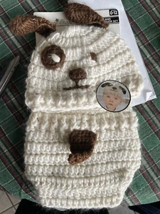 Rising Star Cute Puppy Hat And Diaper Cover Set Brown And White Size 0-12 M (A24 - Picture 1 of 2