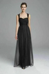 Amsale Lace Detail Tulle Gown Sz 12 Black - Picture 1 of 2
