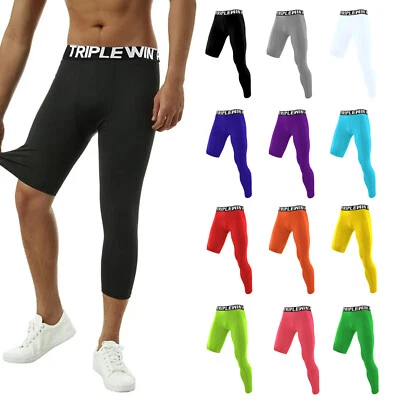 Men's Compression Tight Pants Cropped Capri Athletic Basketball Base Layer - Image 1 of 4