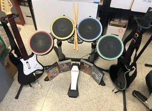 PS 2 & 3 Rock Band Guitar Hero Instruments & Game bundle (No Dongle Or Dj Mixer) - Picture 1 of 13