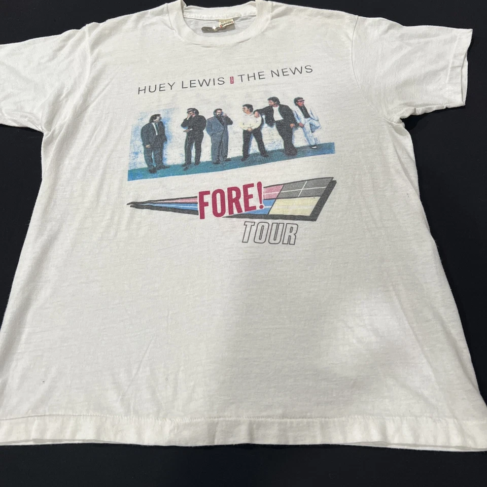 复古“超级罕见”HUEY LEWIS AND THE NEWS EUROPEAN FORE”巡回赛 80 年代 T 恤 — 第 1/4 张图片
