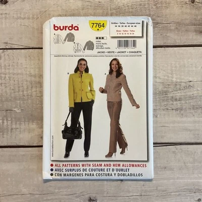 Burda 7764 Sewing Pattern Jacket Lined Long Sleeve Semi Fitted Miss 8-20 UNCUT - Image 1 of 3