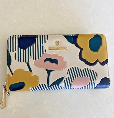 Bolso de cuero floral Spartina 449 Tidalholm blanco azul marino cartera sin correa Foto 1 de 4