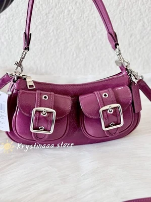 NWT Coach Ashton Baguette Bag Patent Leather CV943 Silver/Pink Fast Shipping - Image 1 of 4