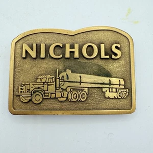 VINTAGE NICHOLS OILFIELD TRUCKING BELT BUCKLE OIL GAS WELL RIG TRUCK - Picture 1 of 3