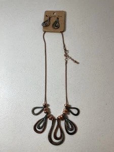 Lucky You - Set aus kupferfarbener Halskette und Ohrringen Metall Tropfenform - Bild 1 von 11